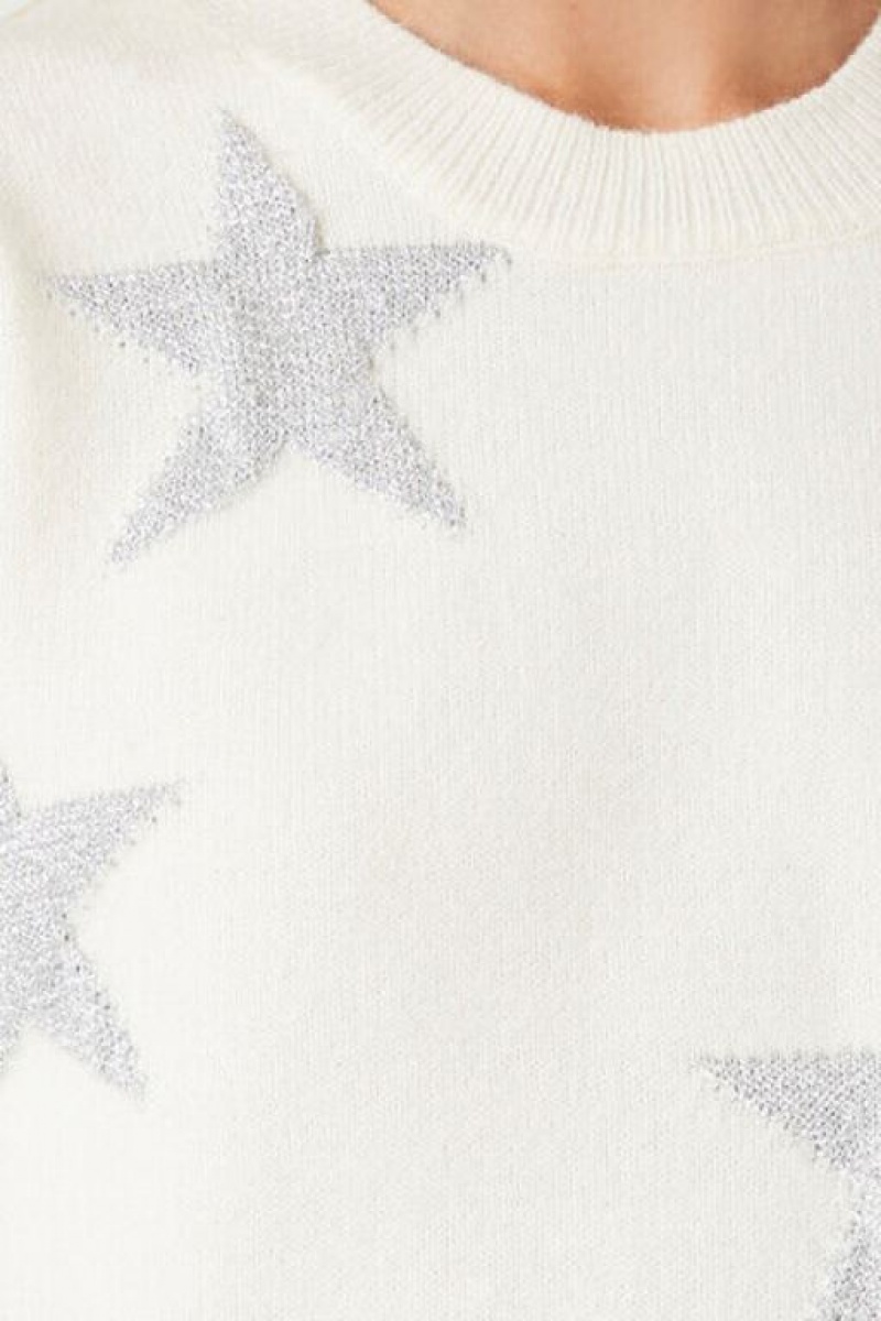 Suéteres Forever 21 Star Print Mujer Creme Plateadas | 5aisQkLwIHd