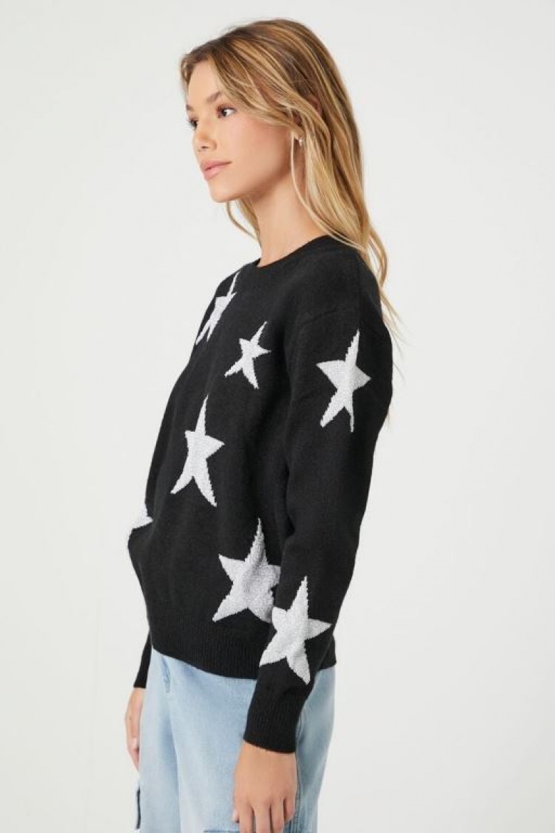 Suéteres Forever 21 Star Print Mujer Negras Plateadas | qyOCAvk1jNY