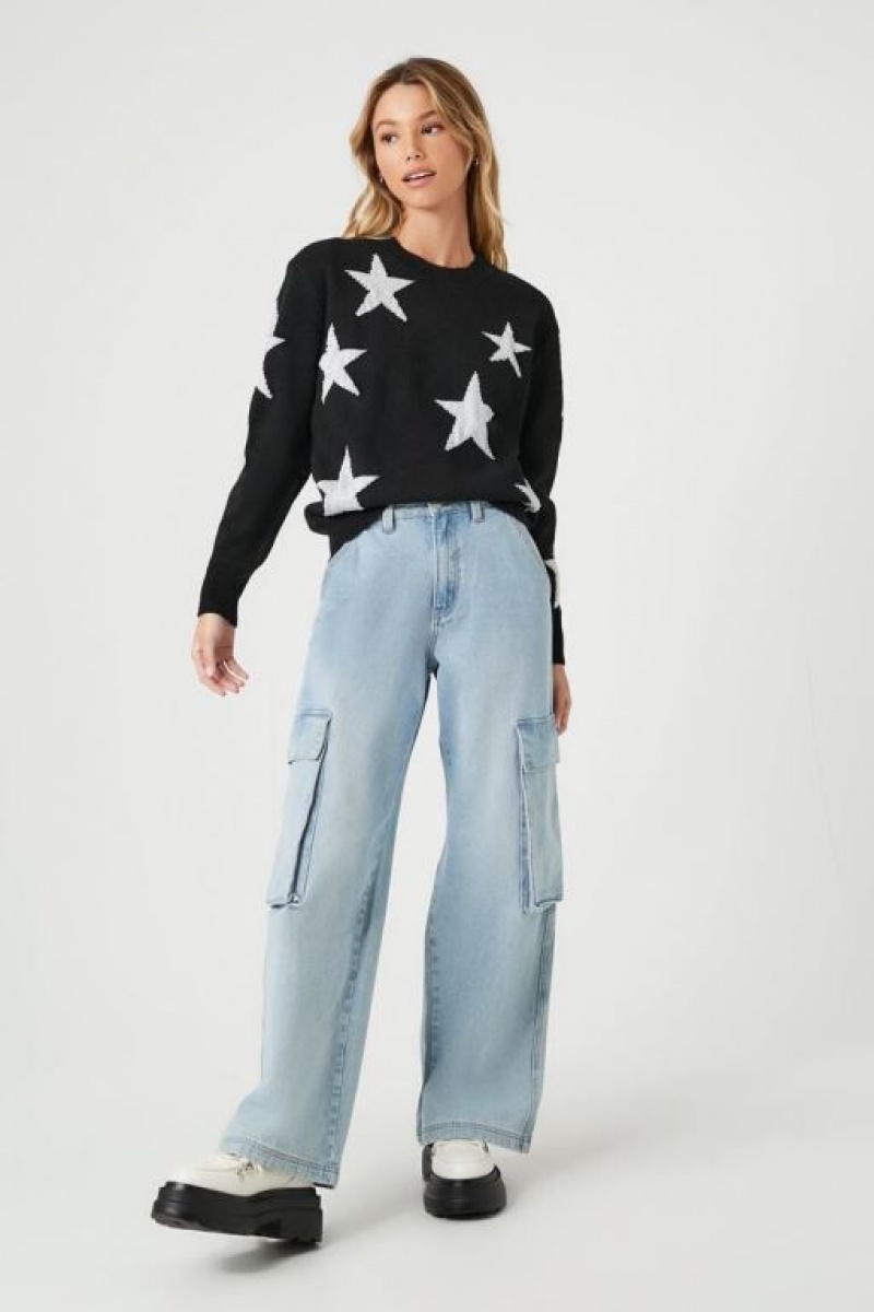 Suéteres Forever 21 Star Print Mujer Negras Plateadas | qyOCAvk1jNY