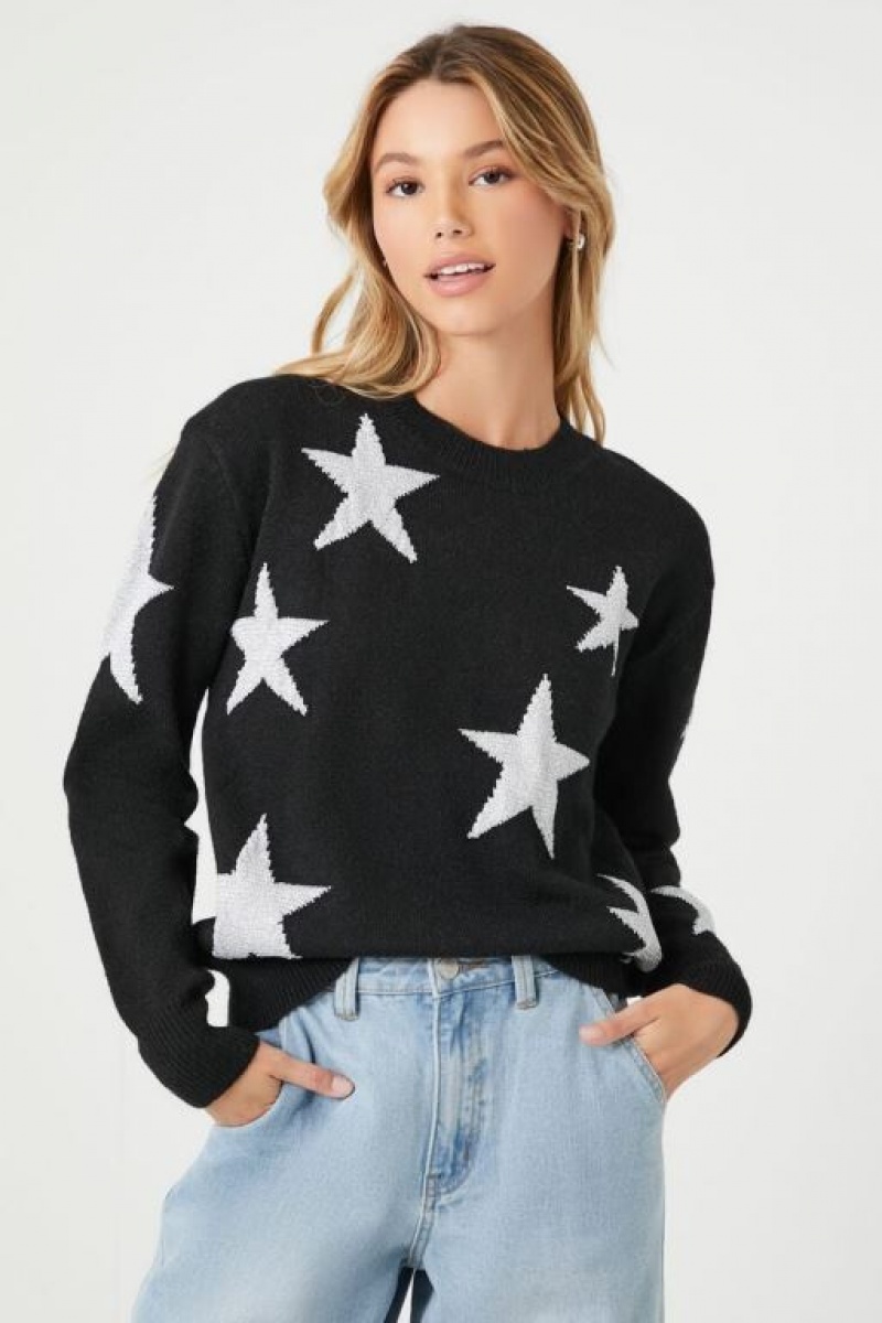 Suéteres Forever 21 Star Print Mujer Negras Plateadas | qyOCAvk1jNY