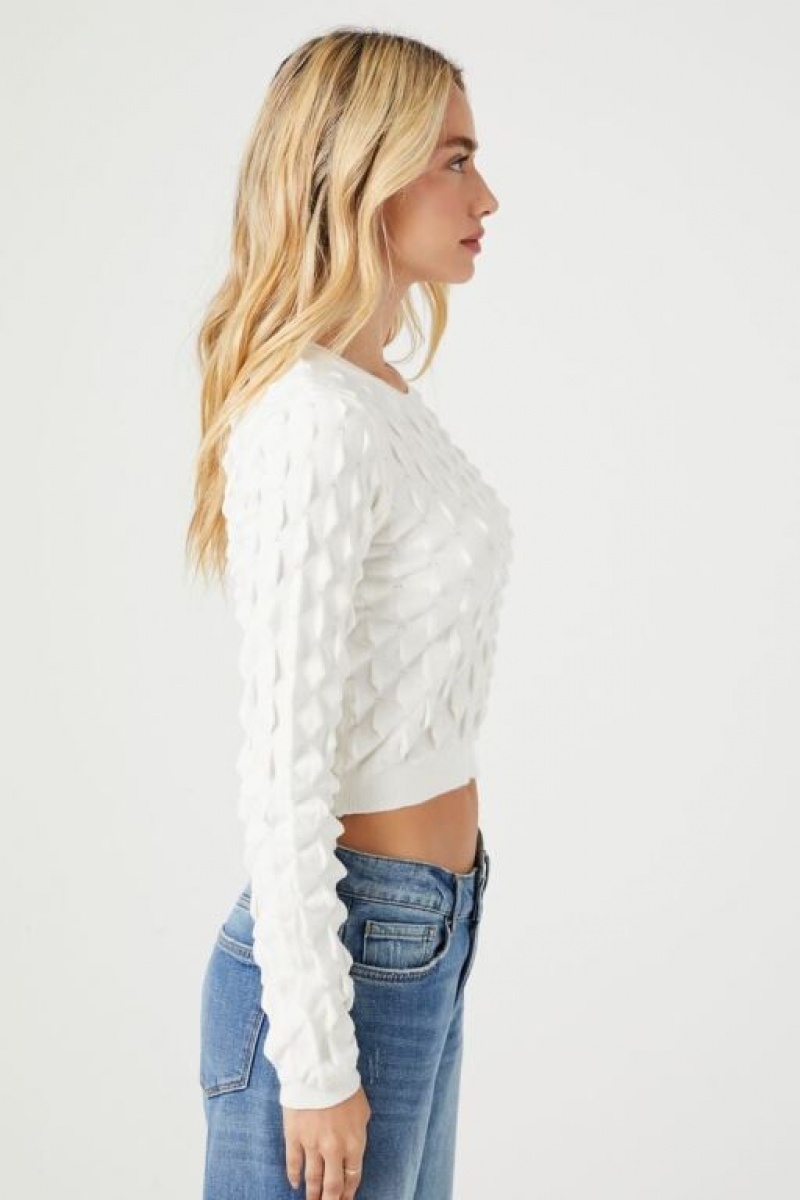 Suéteres Forever 21 Textured Cropped Mujer Blancas | ekZW0cJ09py