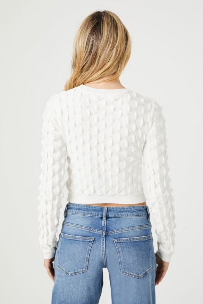 Suéteres Forever 21 Textured Cropped Mujer Blancas | ekZW0cJ09py