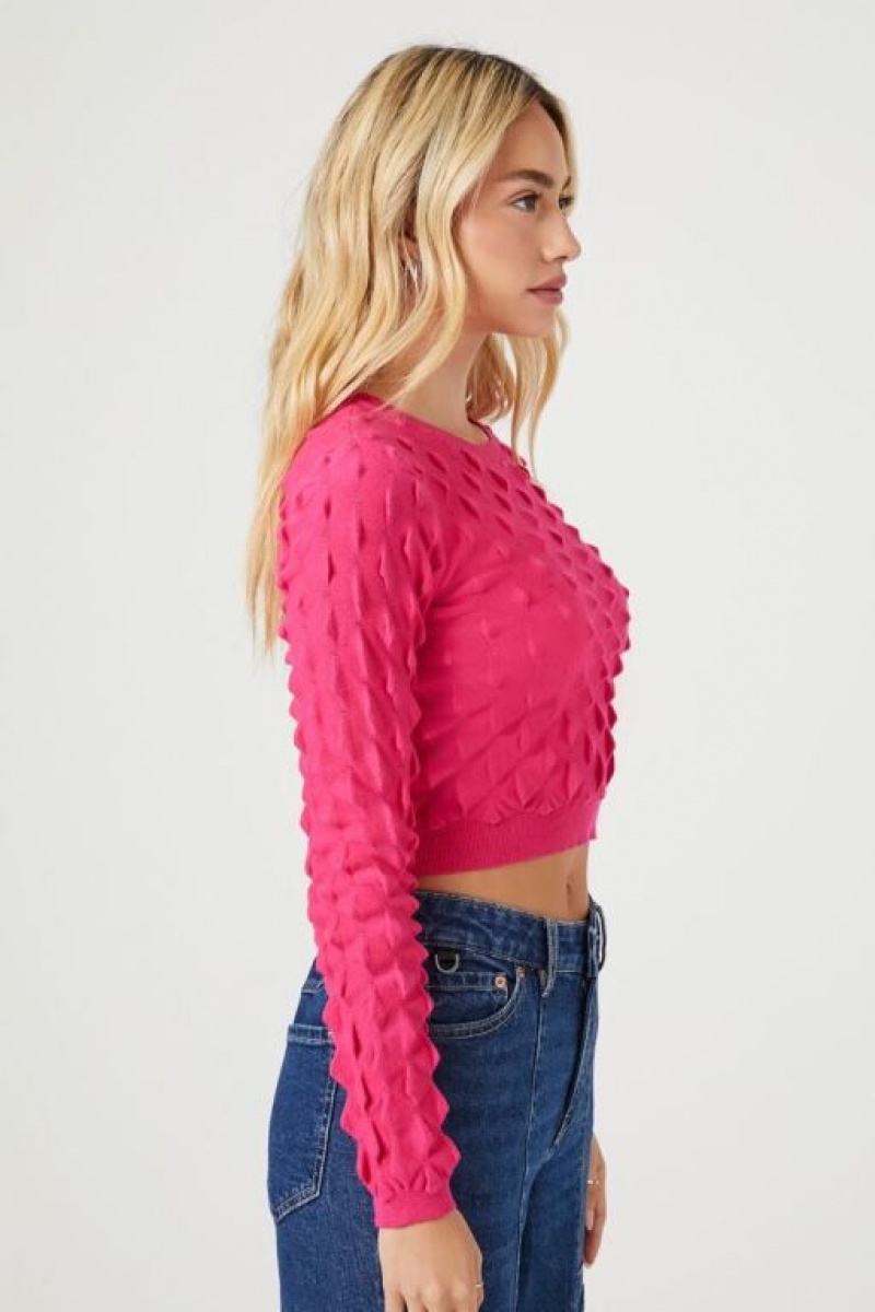 Suéteres Forever 21 Textured Cropped Mujer Magenta | jswrfrvTlOe