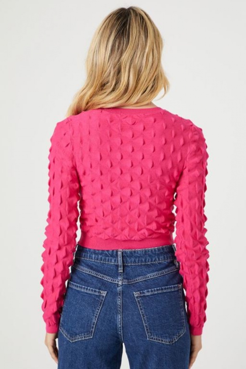 Suéteres Forever 21 Textured Cropped Mujer Magenta | jswrfrvTlOe