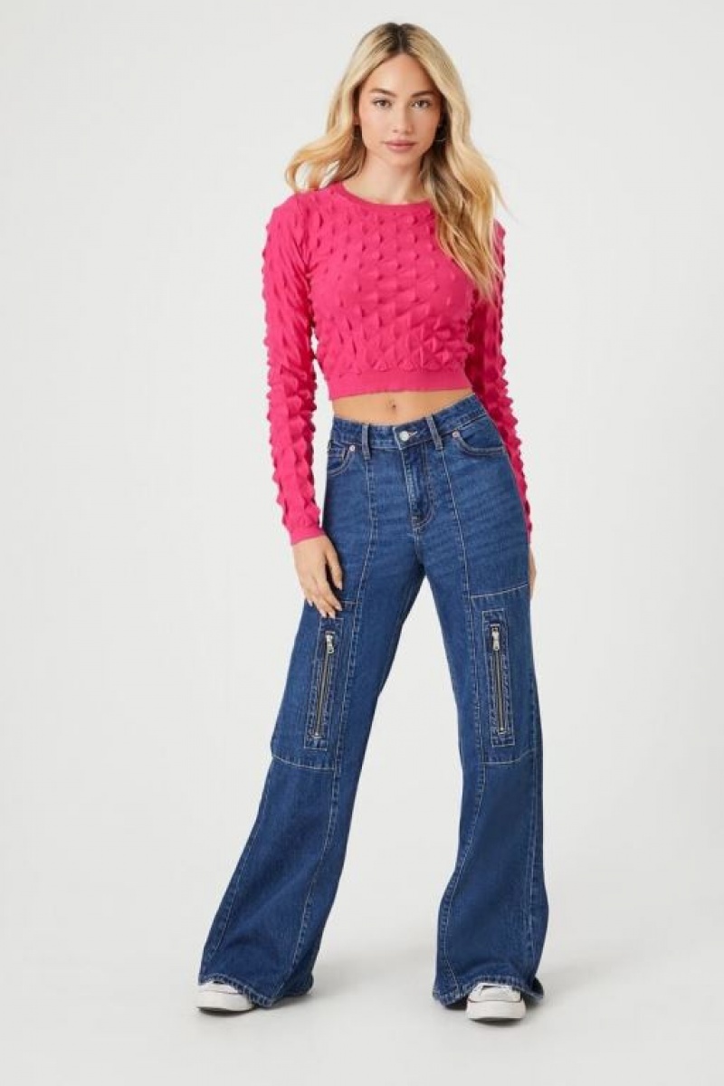 Suéteres Forever 21 Textured Cropped Mujer Magenta | jswrfrvTlOe