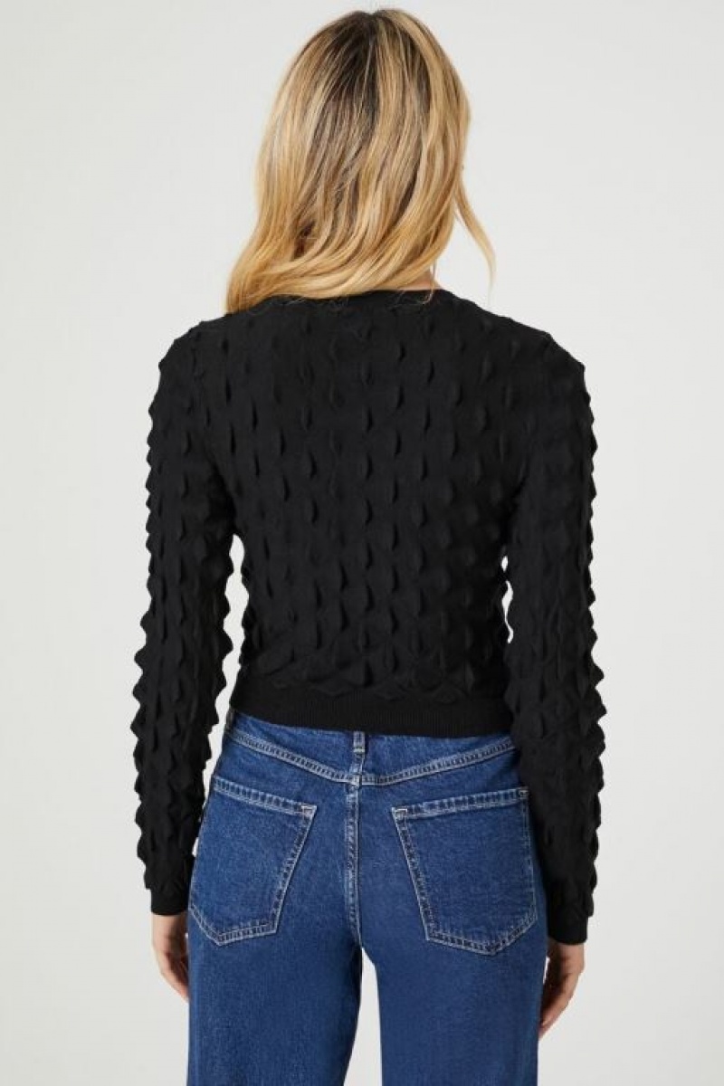 Suéteres Forever 21 Textured Cropped Mujer Negras | ujwzlpWgrHI