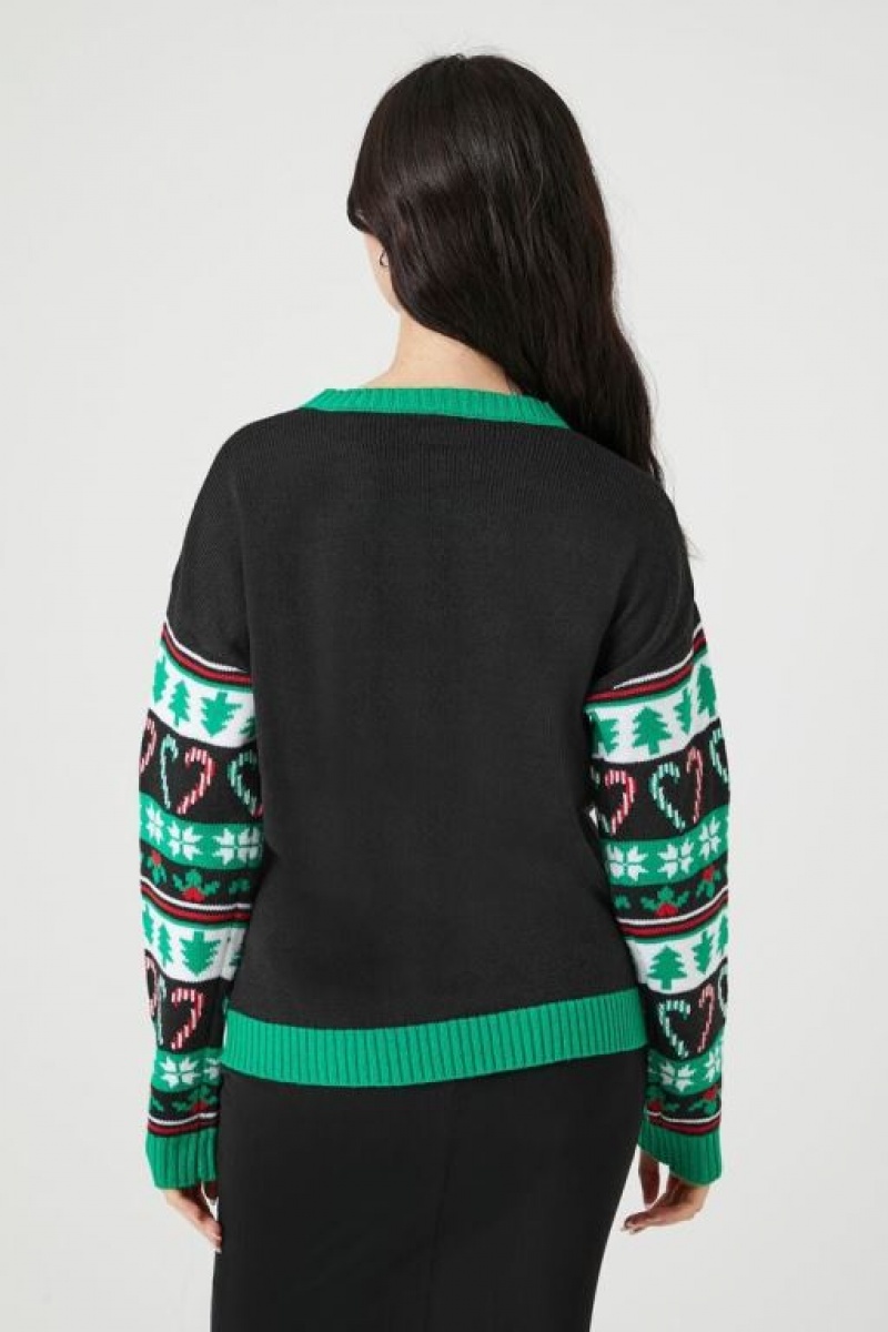 Suéteres Forever 21 Treat Your Elf Christmas Mujer Negras Multicolor | NjKl4KJKc3l