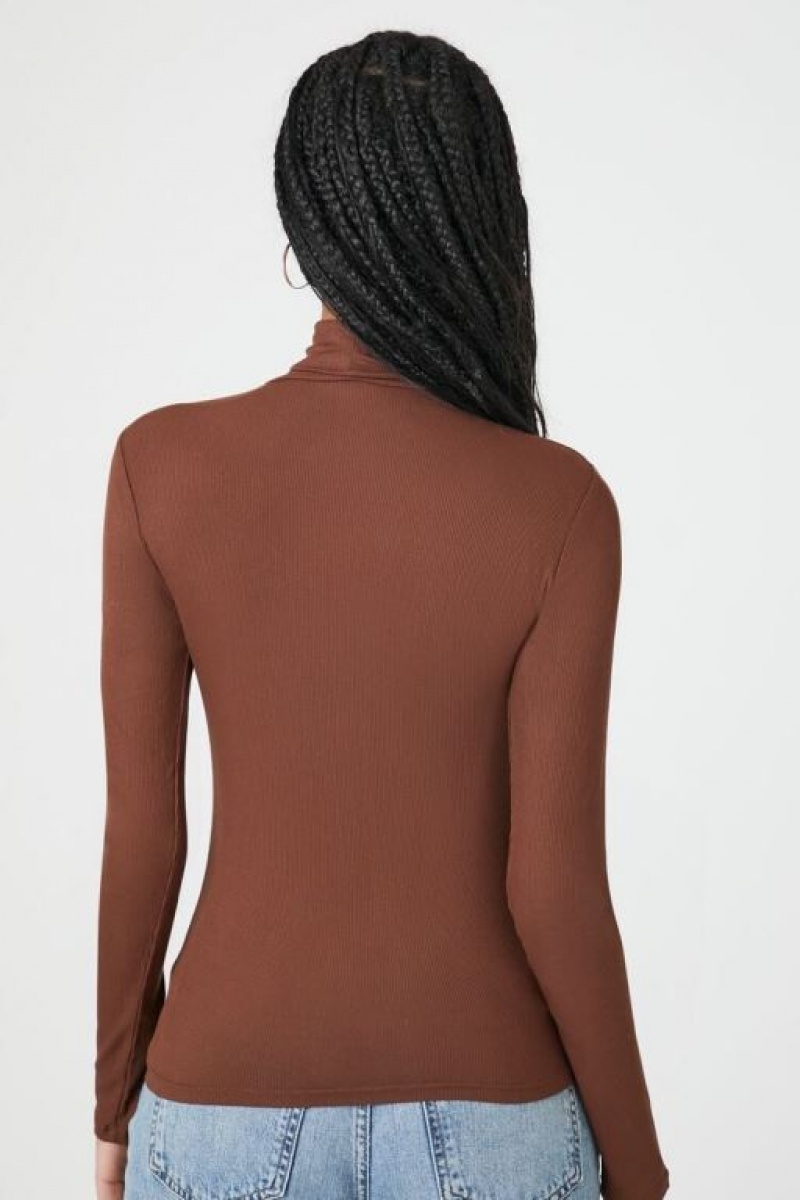 Suéteres Forever 21 Turtleneck Long Sleeve Mujer Marrones | J7APJNQHpiC