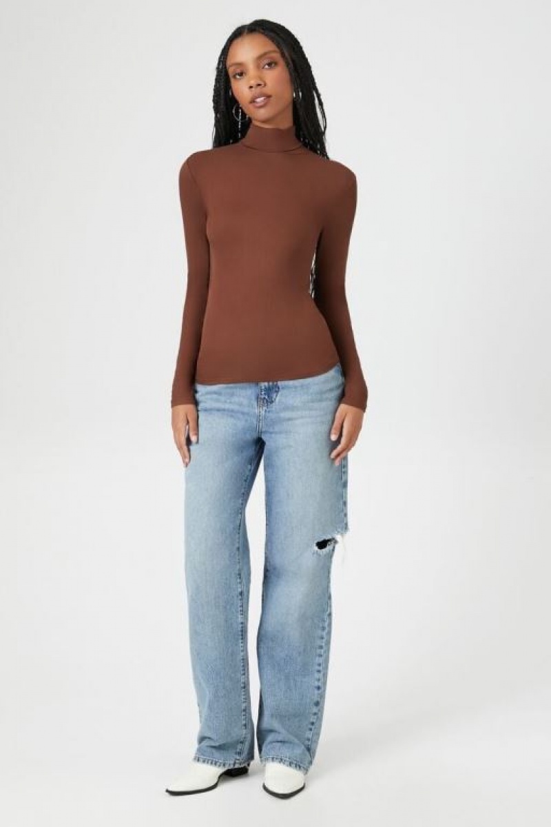 Suéteres Forever 21 Turtleneck Long Sleeve Mujer Marrones | J7APJNQHpiC