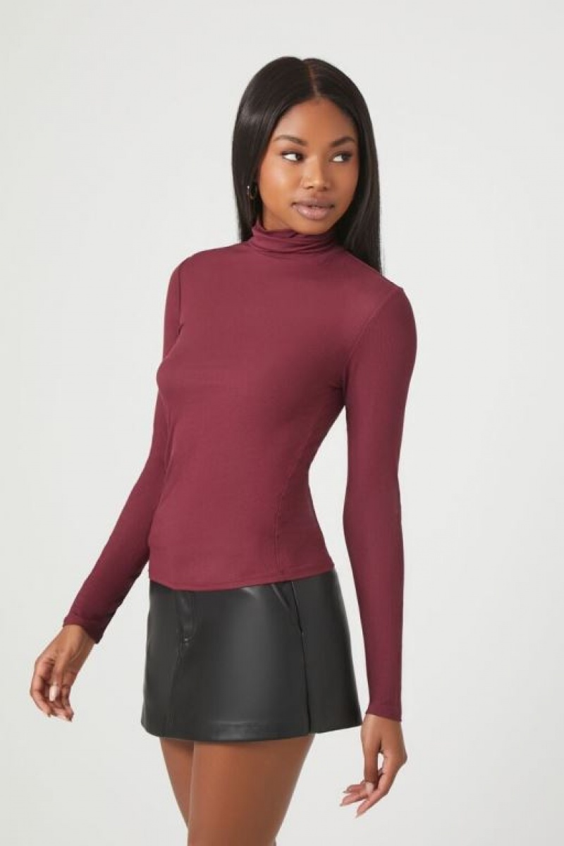 Suéteres Forever 21 Turtleneck Long Sleeve Mujer Burdeos | hvtVYsKk4Om