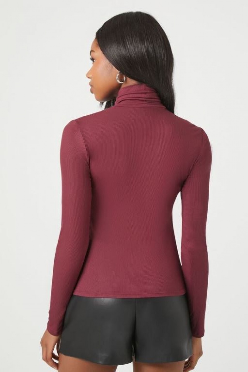 Suéteres Forever 21 Turtleneck Long Sleeve Mujer Burdeos | hvtVYsKk4Om