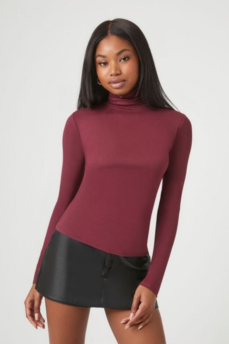 Suéteres Forever 21 Turtleneck Long Sleeve Mujer Burdeos | hvtVYsKk4Om