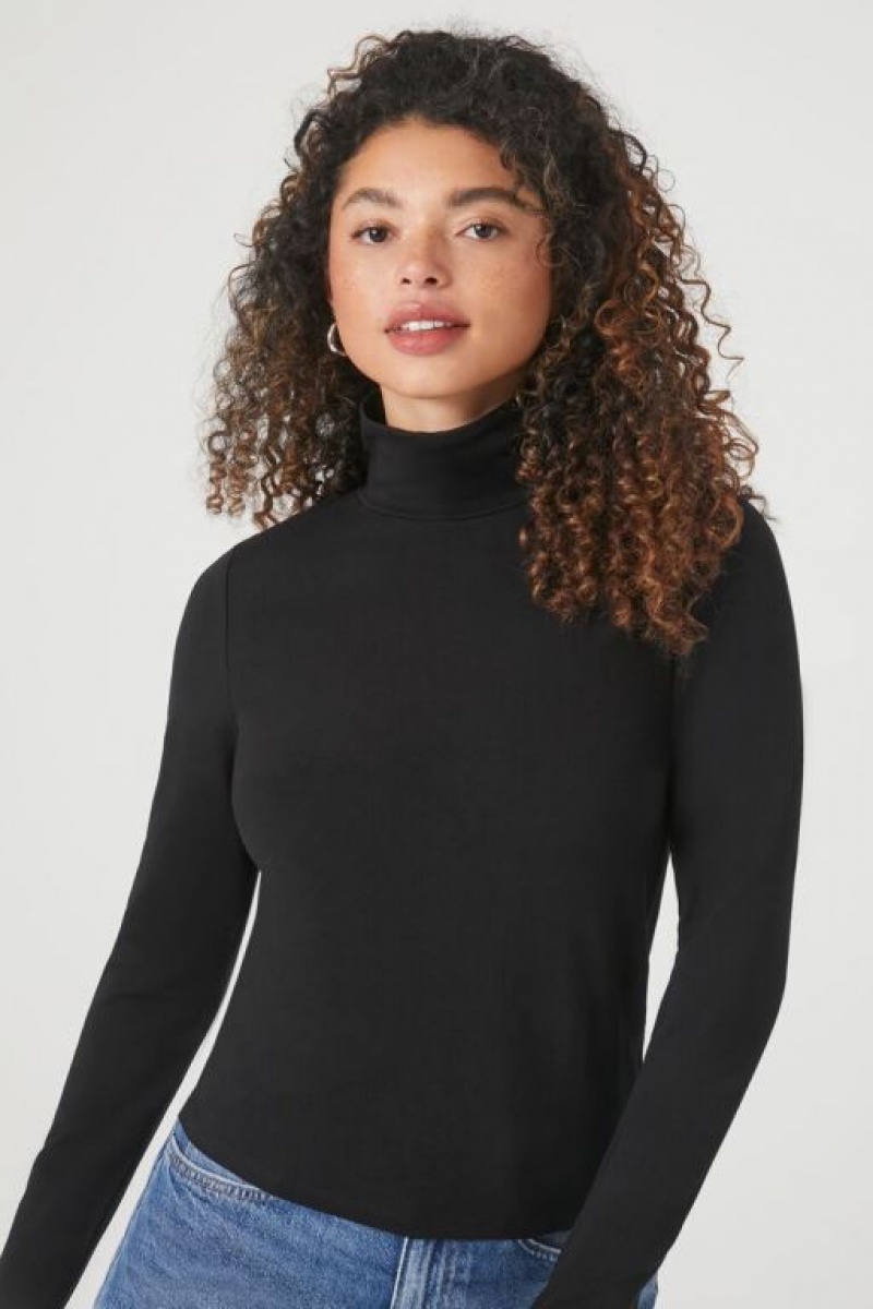 Suéteres Forever 21 Turtleneck Long Sleeve Mujer Negras | HYuqF4X4XDm