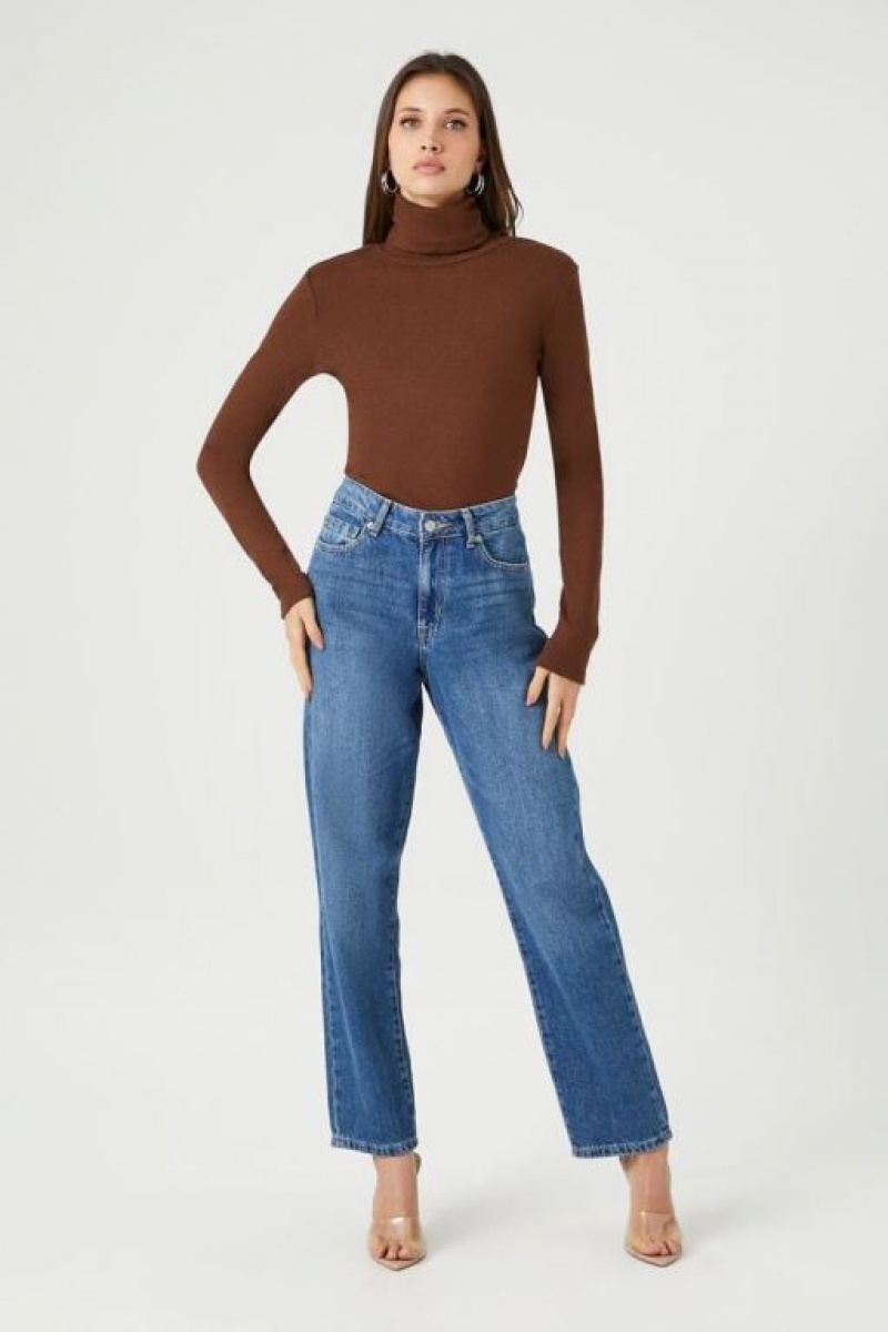 Suéteres Forever 21 Turtleneck Long Sleeve Mujer Marrones | E4HKSZAXOco