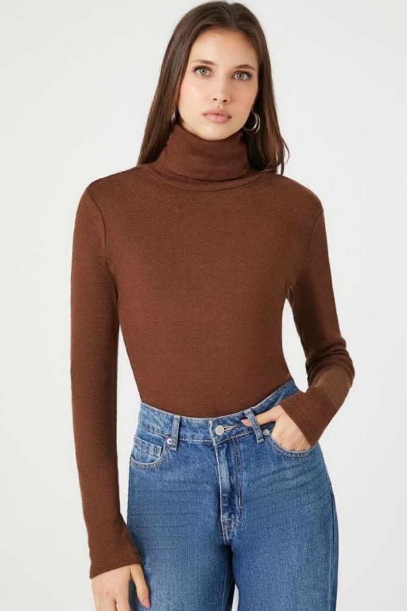 Suéteres Forever 21 Turtleneck Long Sleeve Mujer Marrones | E4HKSZAXOco