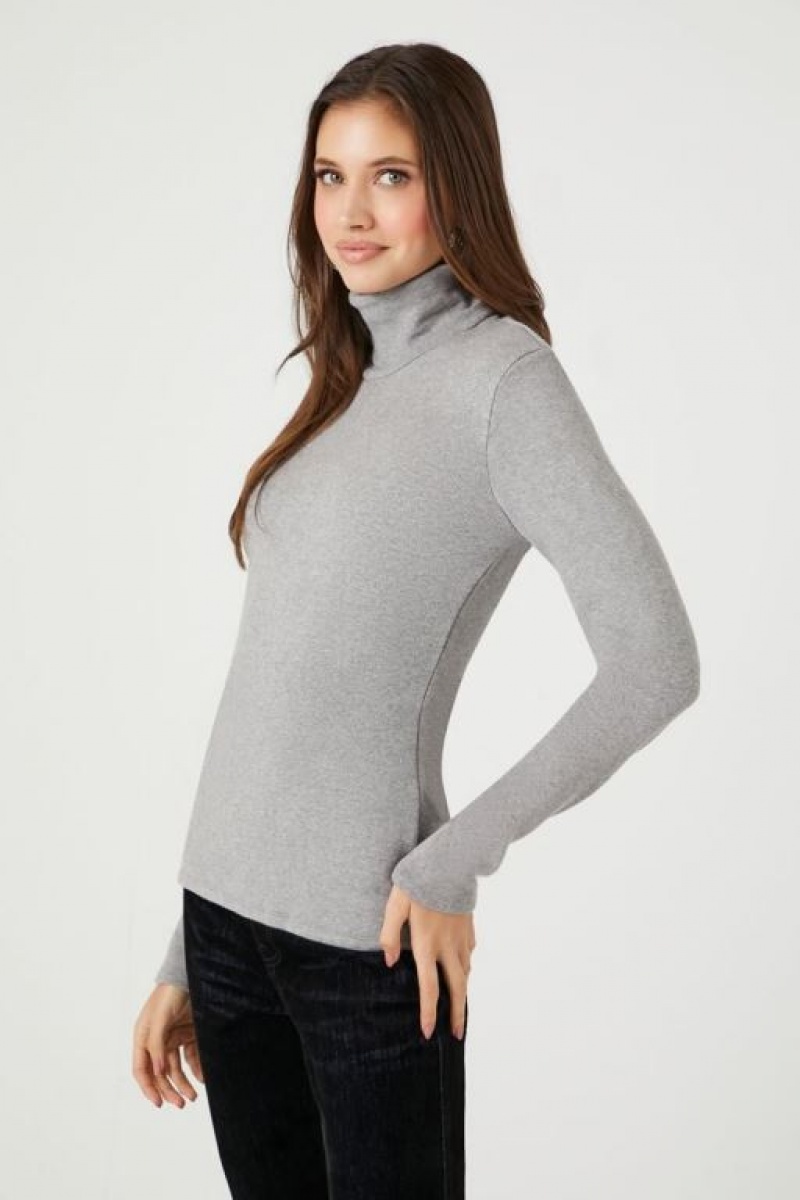 Suéteres Forever 21 Turtleneck Long Sleeve Mujer Gris | mHcfzPk8Xto