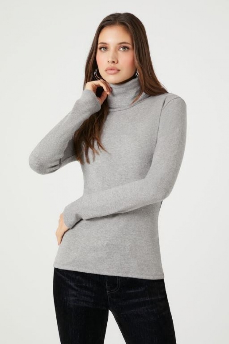 Suéteres Forever 21 Turtleneck Long Sleeve Mujer Gris | mHcfzPk8Xto