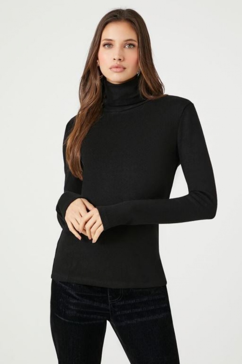 Suéteres Forever 21 Turtleneck Long Sleeve Mujer Negras | fIuXW4SPyWh