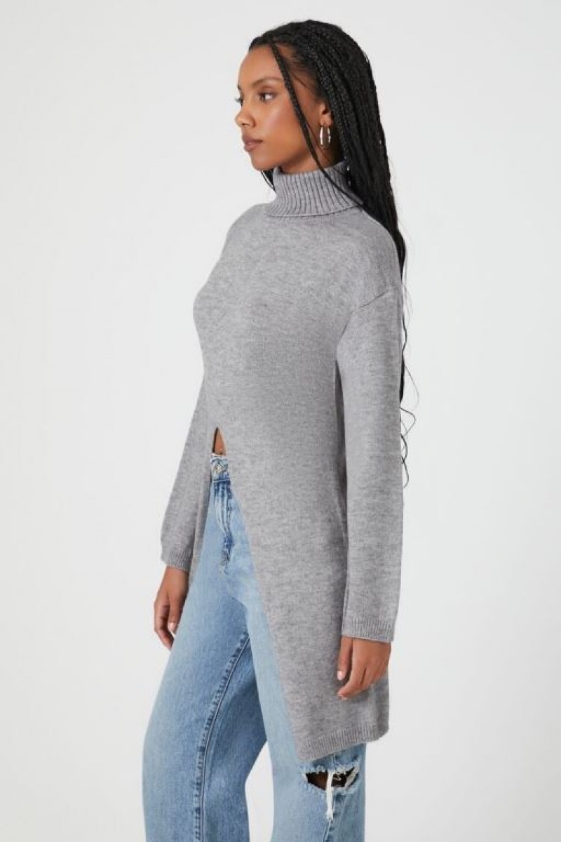 Suéteres Forever 21 Turtleneck Split Hem Mujer Gris | texhmF0m7nm