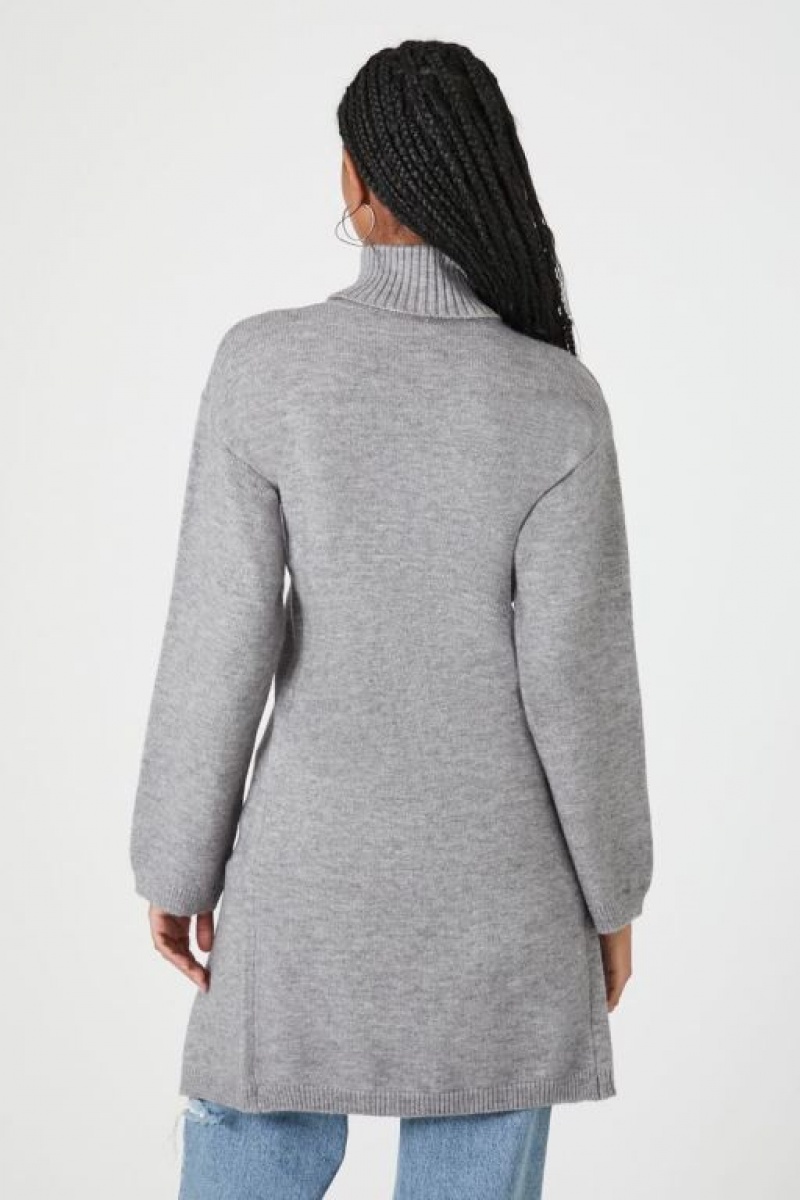 Suéteres Forever 21 Turtleneck Split Hem Mujer Gris | texhmF0m7nm