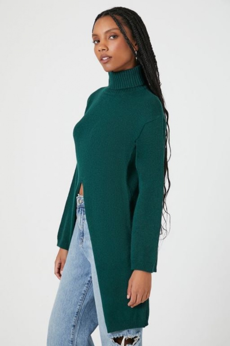 Suéteres Forever 21 Turtleneck Split Hem Mujer Verde | 57KRxz83fav