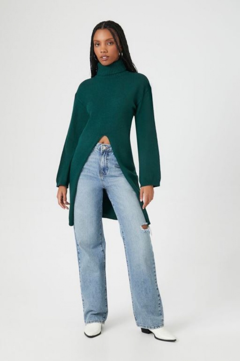 Suéteres Forever 21 Turtleneck Split Hem Mujer Verde | 57KRxz83fav