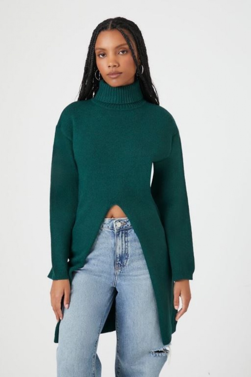 Suéteres Forever 21 Turtleneck Split Hem Mujer Verde | 57KRxz83fav