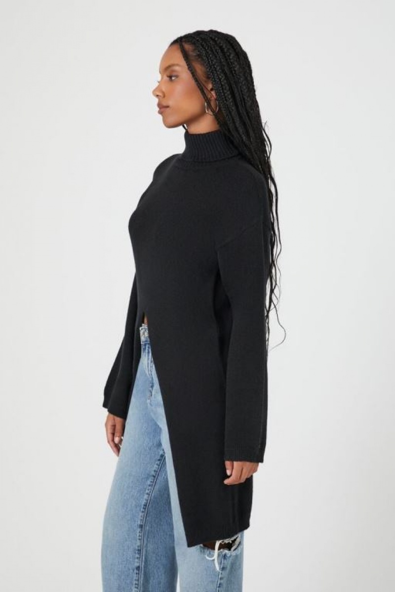 Suéteres Forever 21 Turtleneck Split Hem Mujer Negras | d0ay95GjuYK