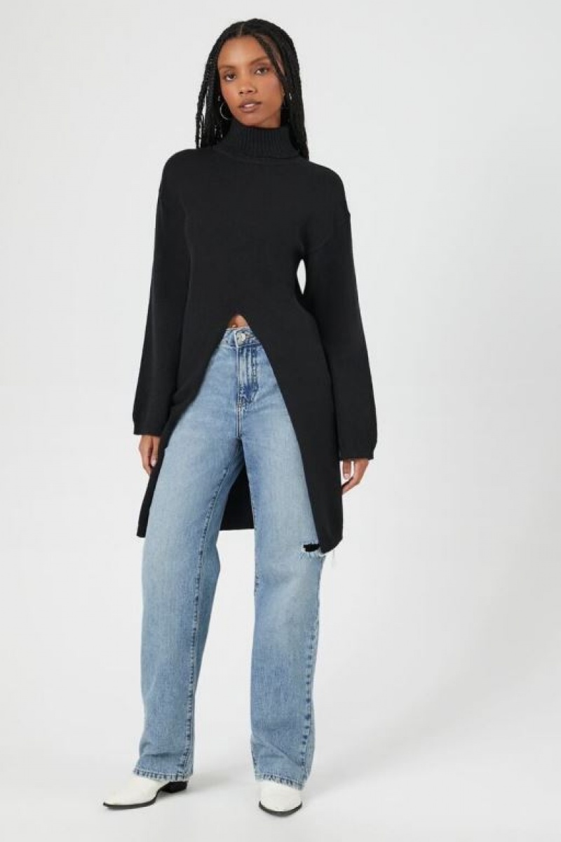 Suéteres Forever 21 Turtleneck Split Hem Mujer Negras | d0ay95GjuYK