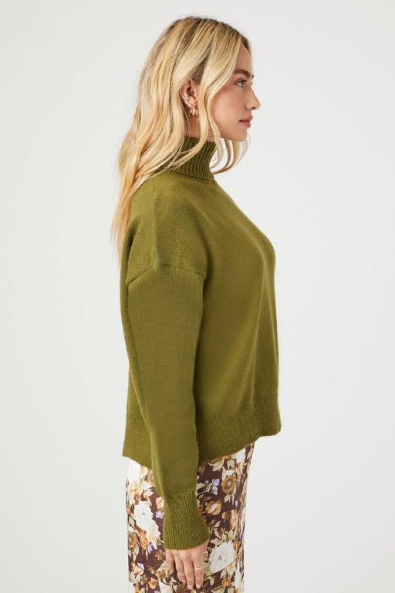 Suéteres Forever 21 Turtleneck Split Hem Mujer Verde | 5ZsojEoh82G