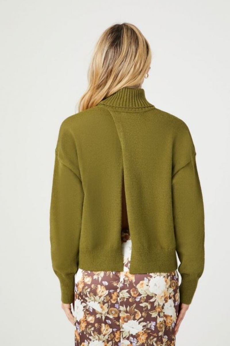 Suéteres Forever 21 Turtleneck Split Hem Mujer Verde | 5ZsojEoh82G