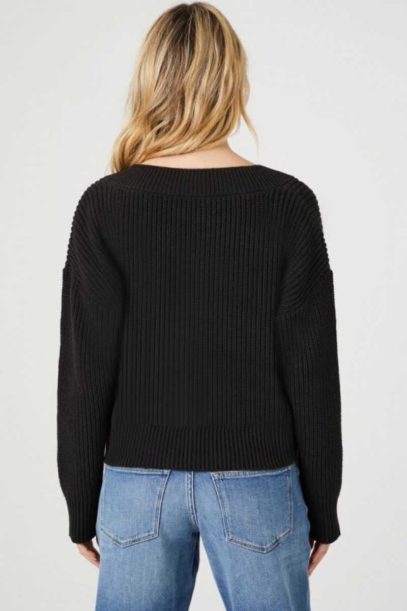 Suéteres Forever 21 V Neck Cropped Mujer Negras | cNNpibKBAWl