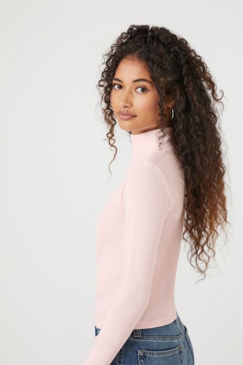 Suéteres Forever 21 Waffle Knit Turtleneck Mujer Rosas | X2hQye2OM1G