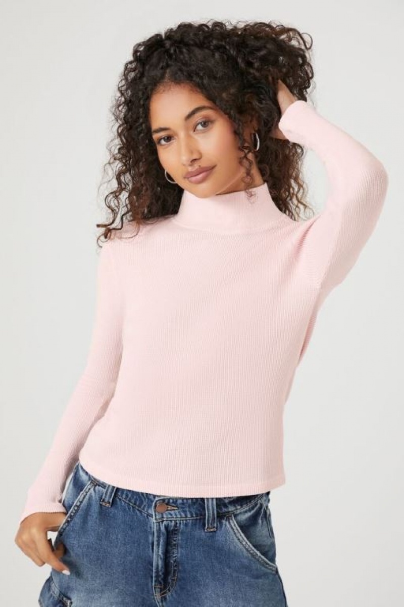 Suéteres Forever 21 Waffle Knit Turtleneck Mujer Rosas | X2hQye2OM1G