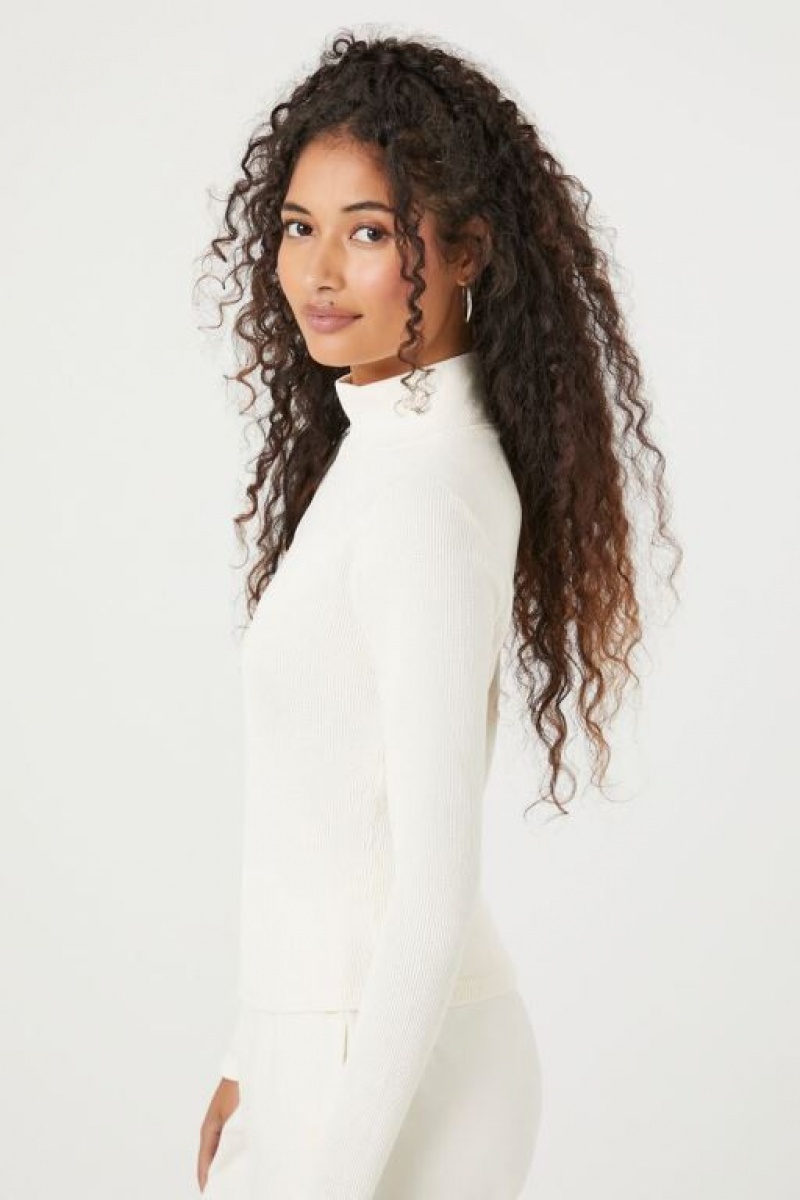 Suéteres Forever 21 Waffle Knit Turtleneck Mujer Blancas | BWjL6ehWzVN