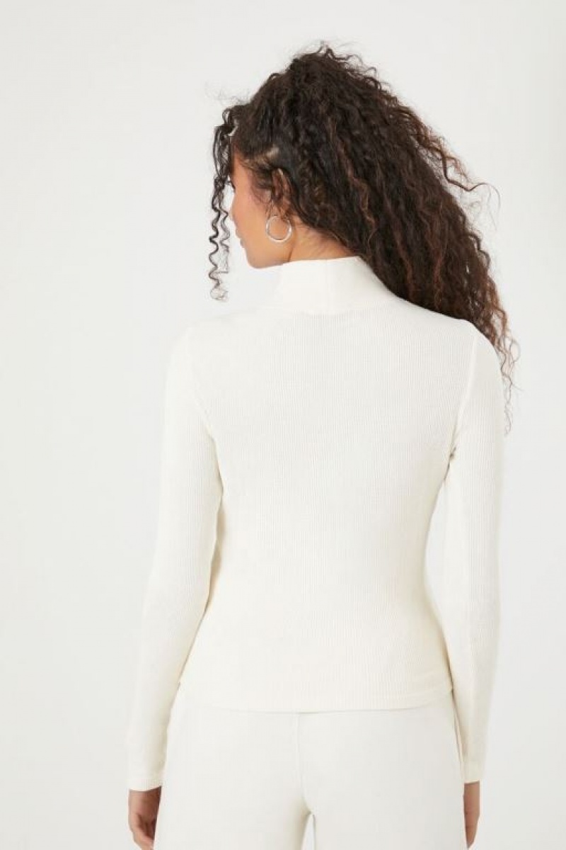 Suéteres Forever 21 Waffle Knit Turtleneck Mujer Blancas | BWjL6ehWzVN