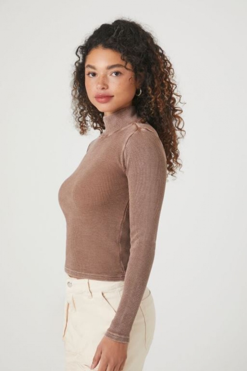 Suéteres Forever 21 Waffle Knit Turtleneck Mujer Chocolate | sXg2uPE00lC