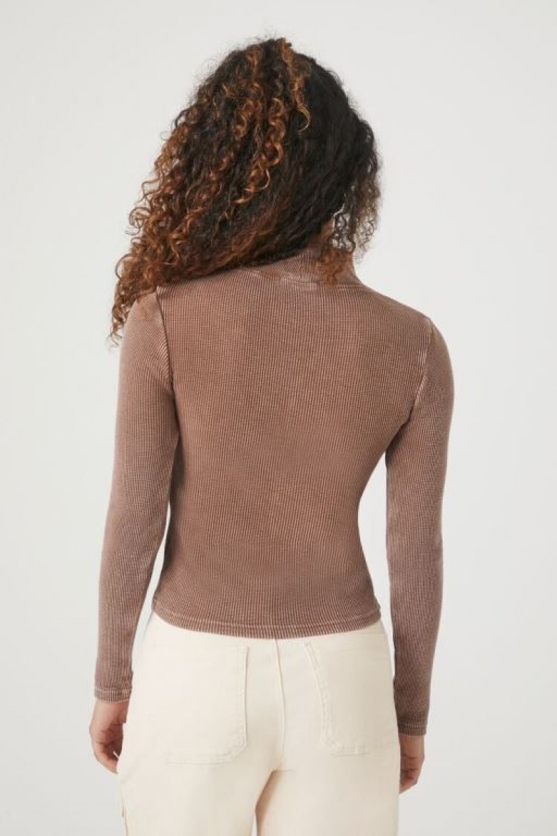 Suéteres Forever 21 Waffle Knit Turtleneck Mujer Chocolate | sXg2uPE00lC