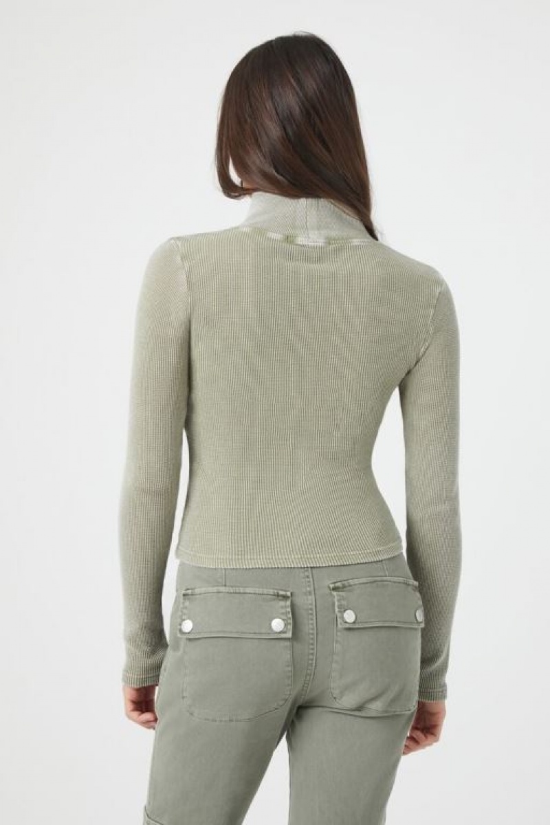 Suéteres Forever 21 Waffle Knit Turtleneck Mujer Gris Verde | L2BigYVw7BT