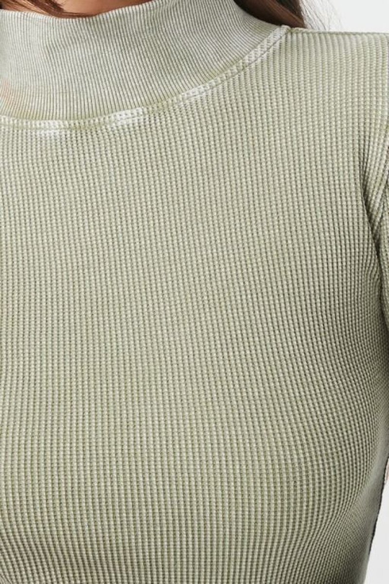 Suéteres Forever 21 Waffle Knit Turtleneck Mujer Gris Verde | L2BigYVw7BT