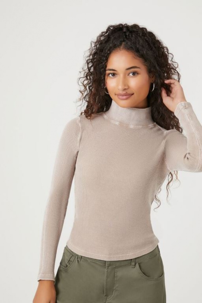 Suéteres Forever 21 Waffle Knit Turtleneck Mujer Goat | N049XBPYpg1