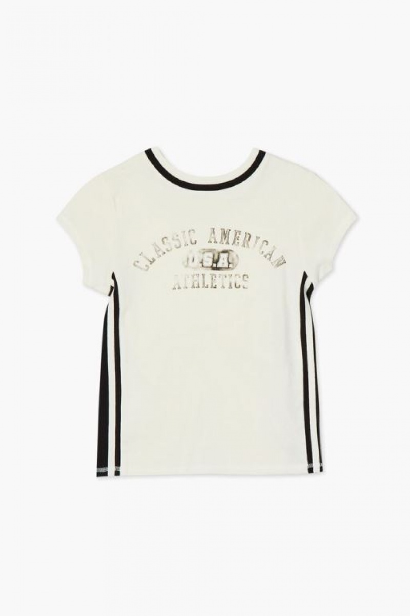 Tops Forever 21 Girls American Athletics Estampadas Niños Creme Negras | krmw15kHwYu