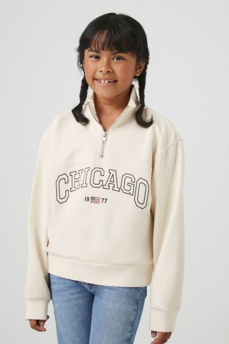 Tops Forever 21 Girls Chicago Half Zip Niños Creme Multicolor | lRf5zgd5t5C