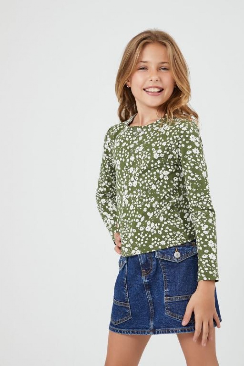 Tops Forever 21 Girls Ditsy Floral Print Niños Verde Multicolor | 1qxOU0H0eZz