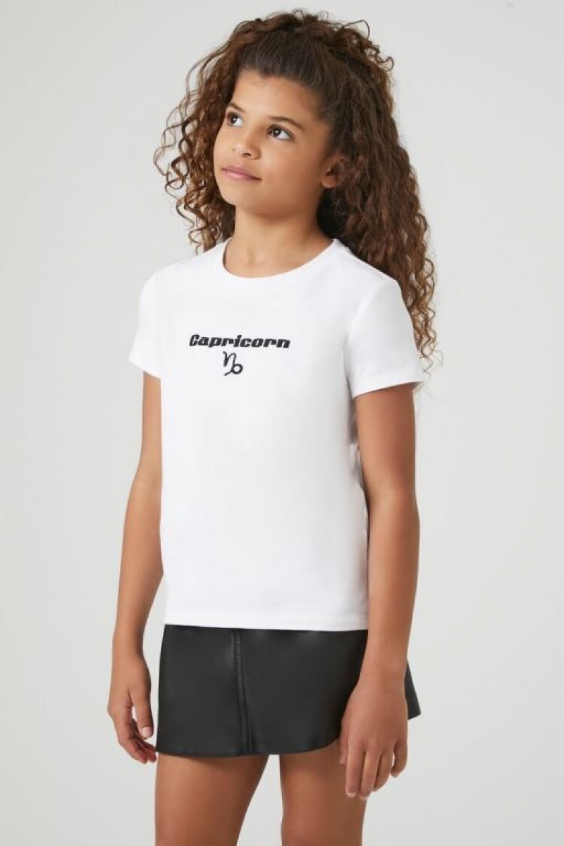 Tops Forever 21 Girls Embroidered Capricorn Niños Blancas Negras | D6ZQEvdQWrP