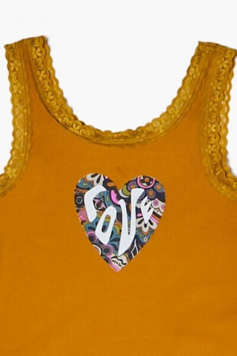 Tops Forever 21 Girls Love Heart Estampadas Tank Niños Amarillo Multicolor | MZdfmKVoaLA