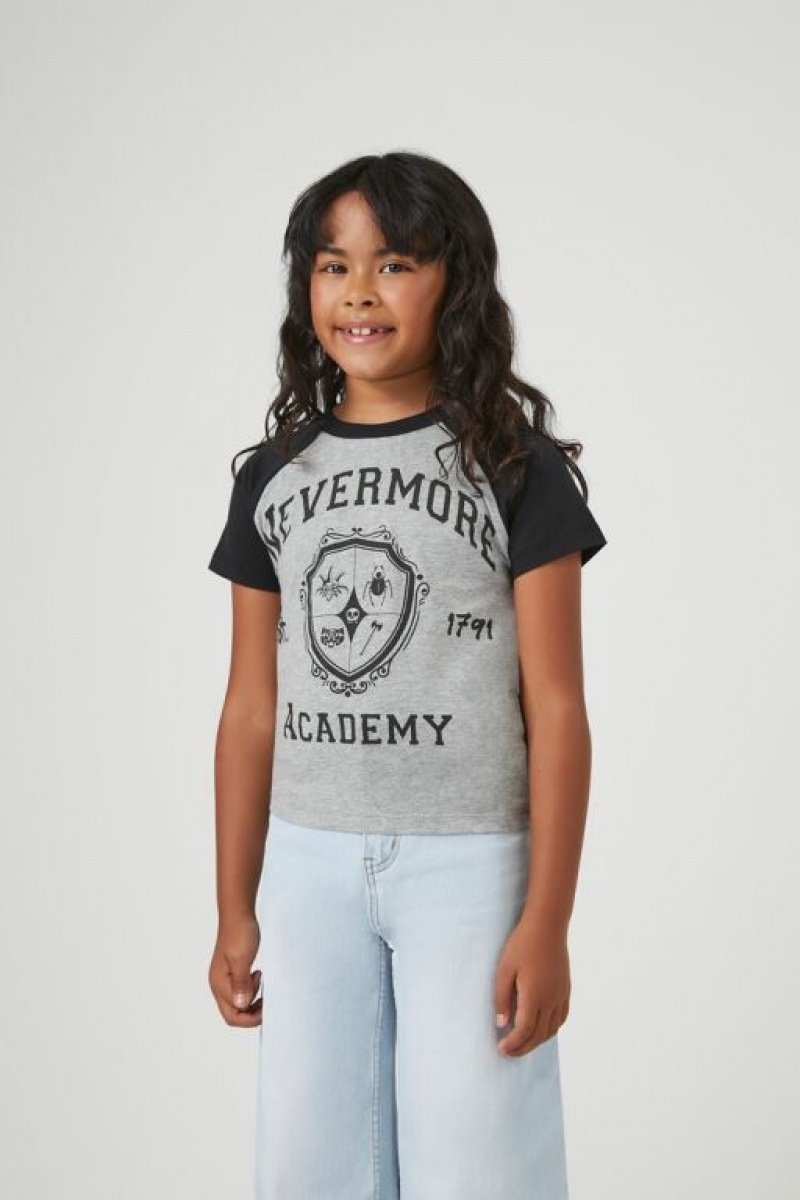 Tops Forever 21 Girls Nevermore Academy Raglan Niños Gris Multicolor | Lv5eTt0M3gm