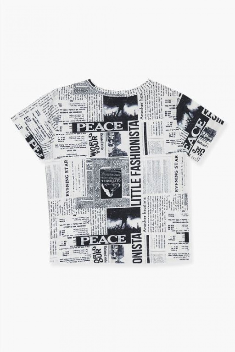 Tops Forever 21 Girls Newspaper Print Niños Blancas Multicolor | xxn52PfDckW