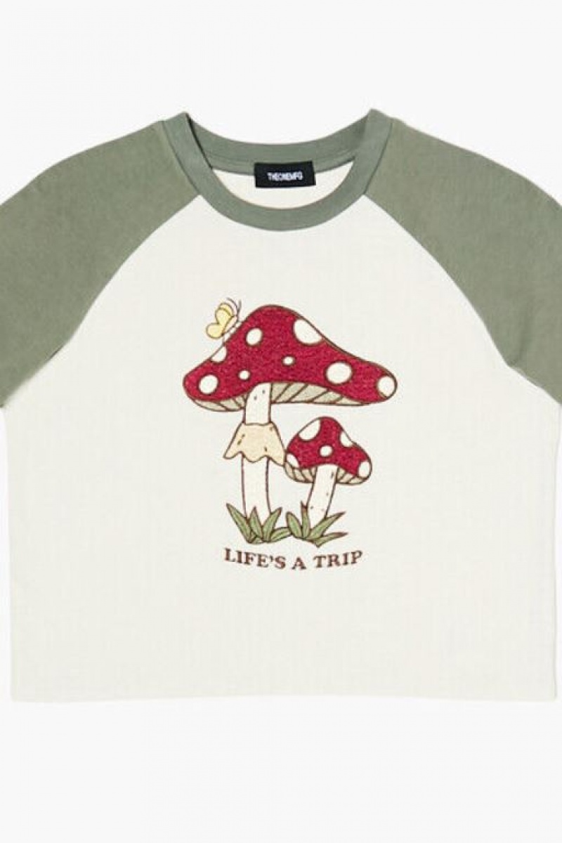 Tops Forever 21 Girls Raglan Mushroom Estampadas Niños Verde Multicolor | 5XDnTSZIwDi