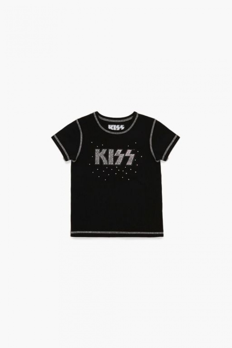 Tops Forever 21 Girls Rhinestone Kiss Niños Negras Multicolor | 6ONrGCt3z8A